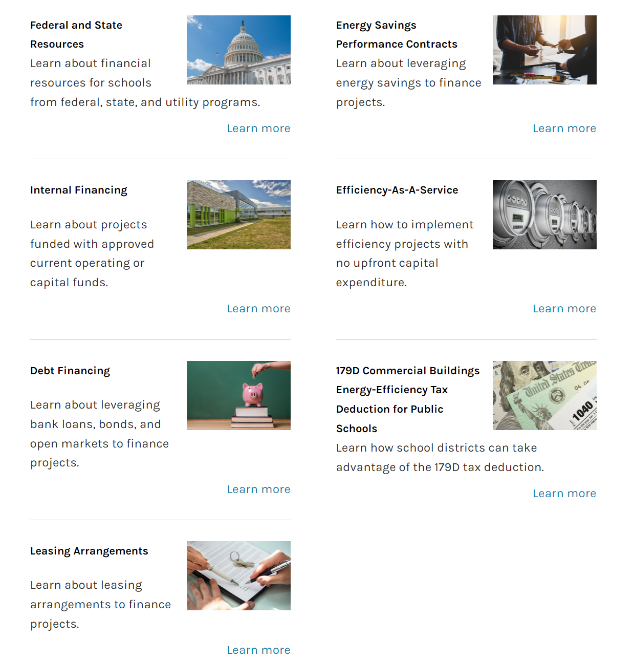 Screenshot of finance resource options main page