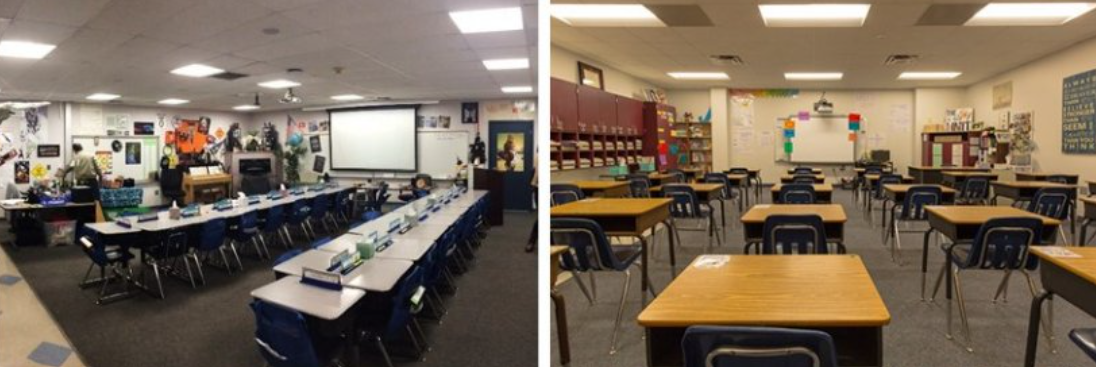 Showing different tunable lighting in a classroom