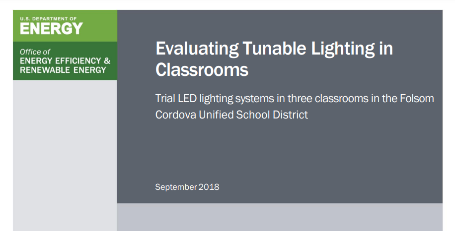 Report cover of tunable lighting in classrooms example