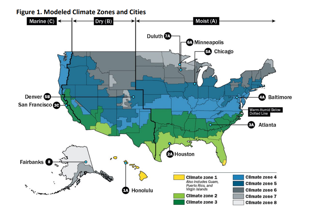 Map of the US showing different climate zones