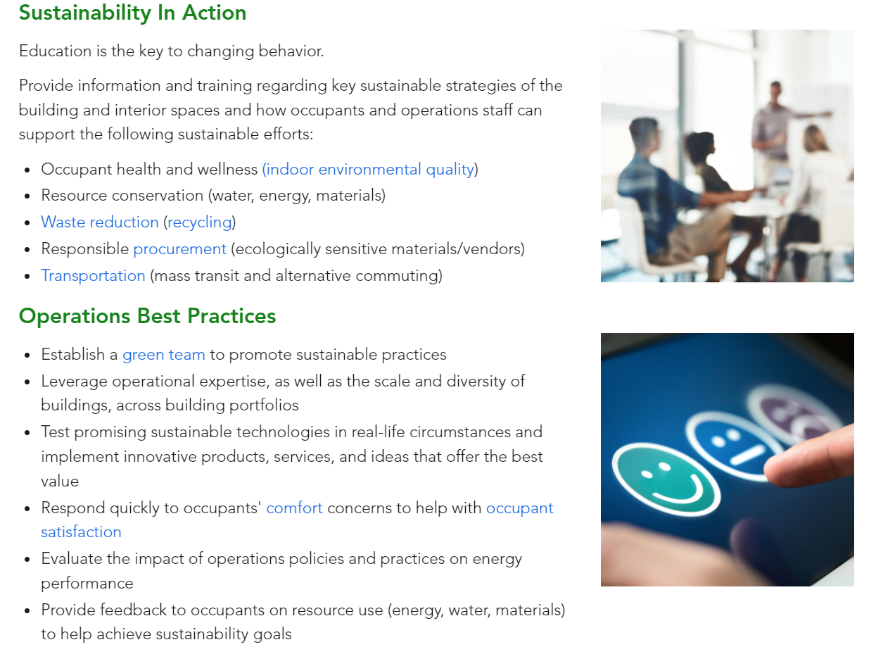 Text preview with heading "sustainability in action"