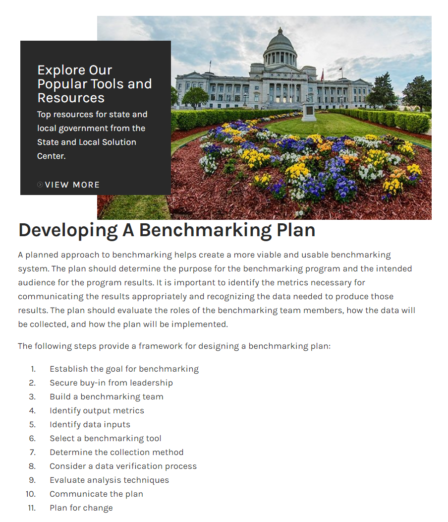 Preview of steps with heading "developing a benchmarking plan"