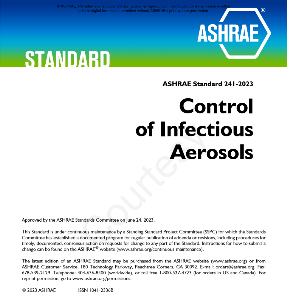 Report cover with title: Control of Infectious Aerosols