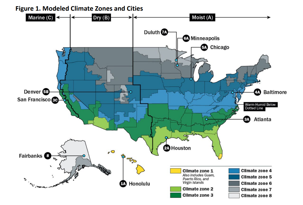 Map of the US showing different climate zones