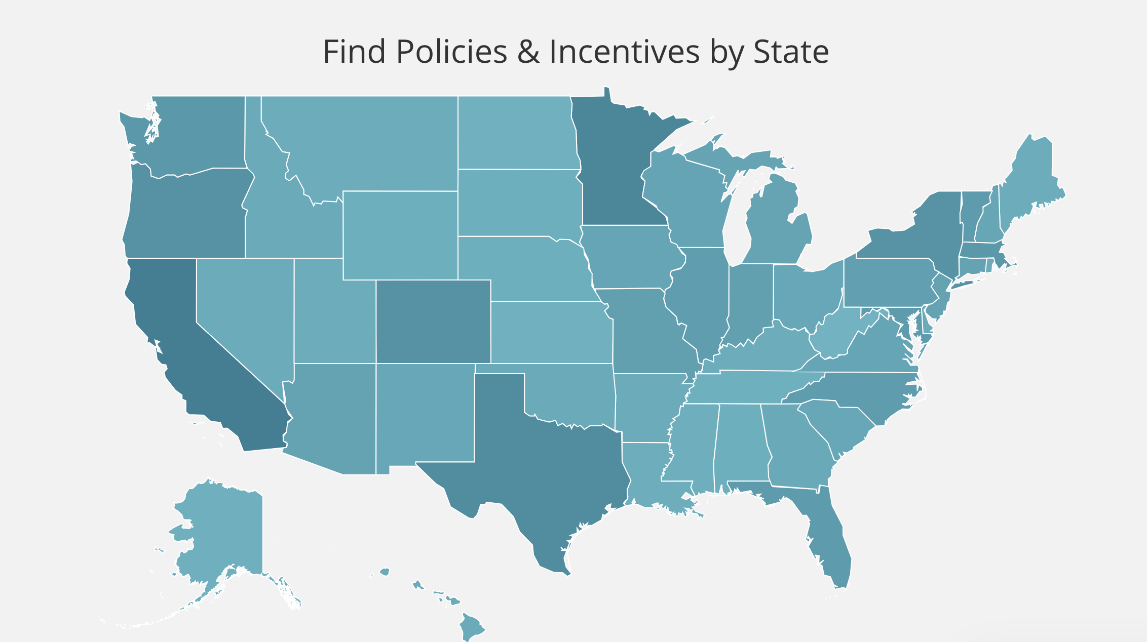 Map of the U.S. that says "Find policies and incentives by state"