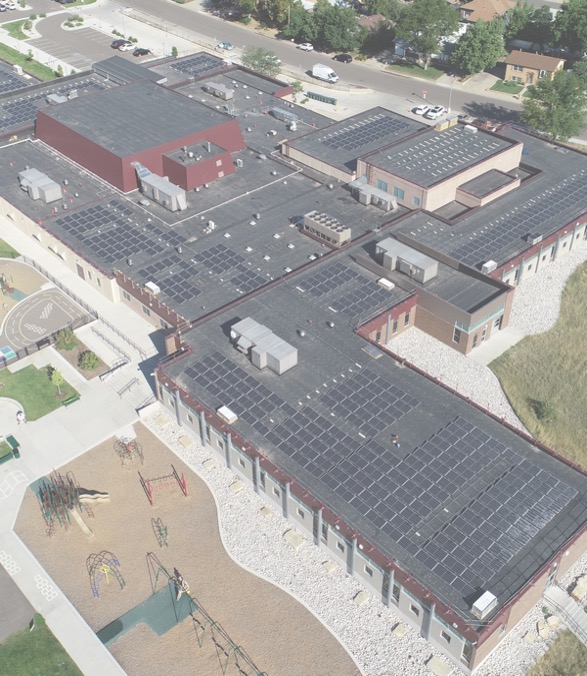 School building with solar panels on top