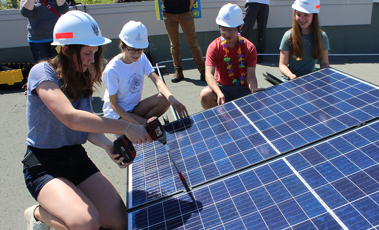 Students learning about solar panels