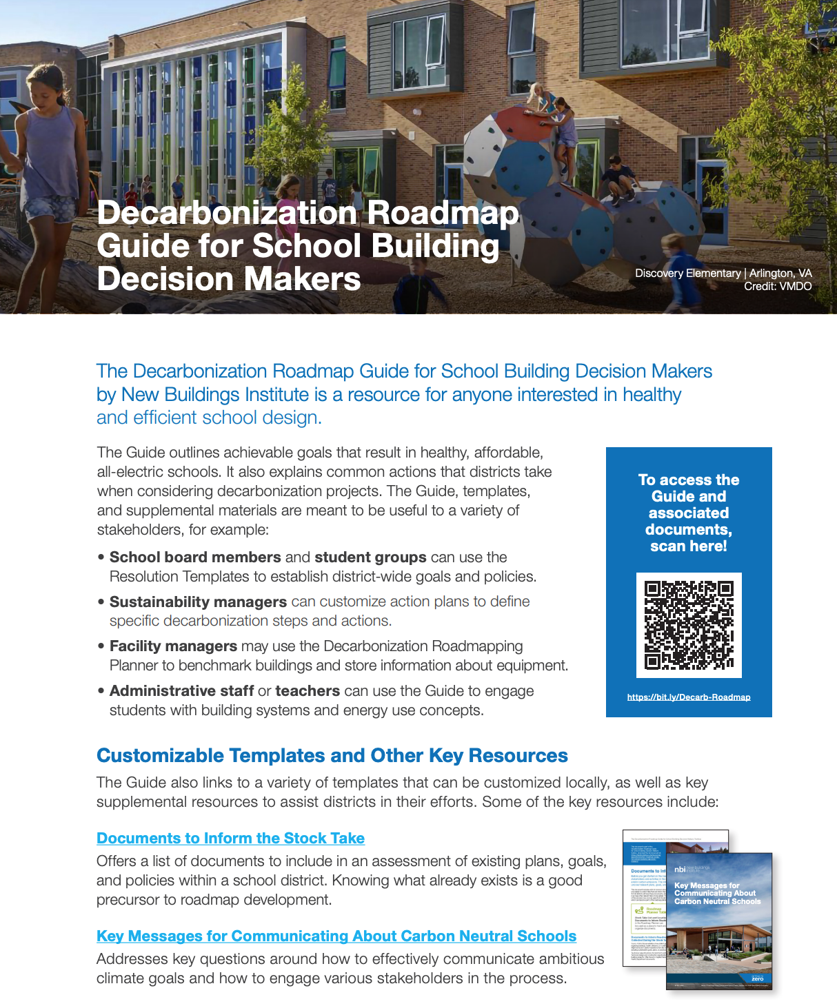 Handout with guidance title: Decarb Building Guide Roadmap for Decision Makers