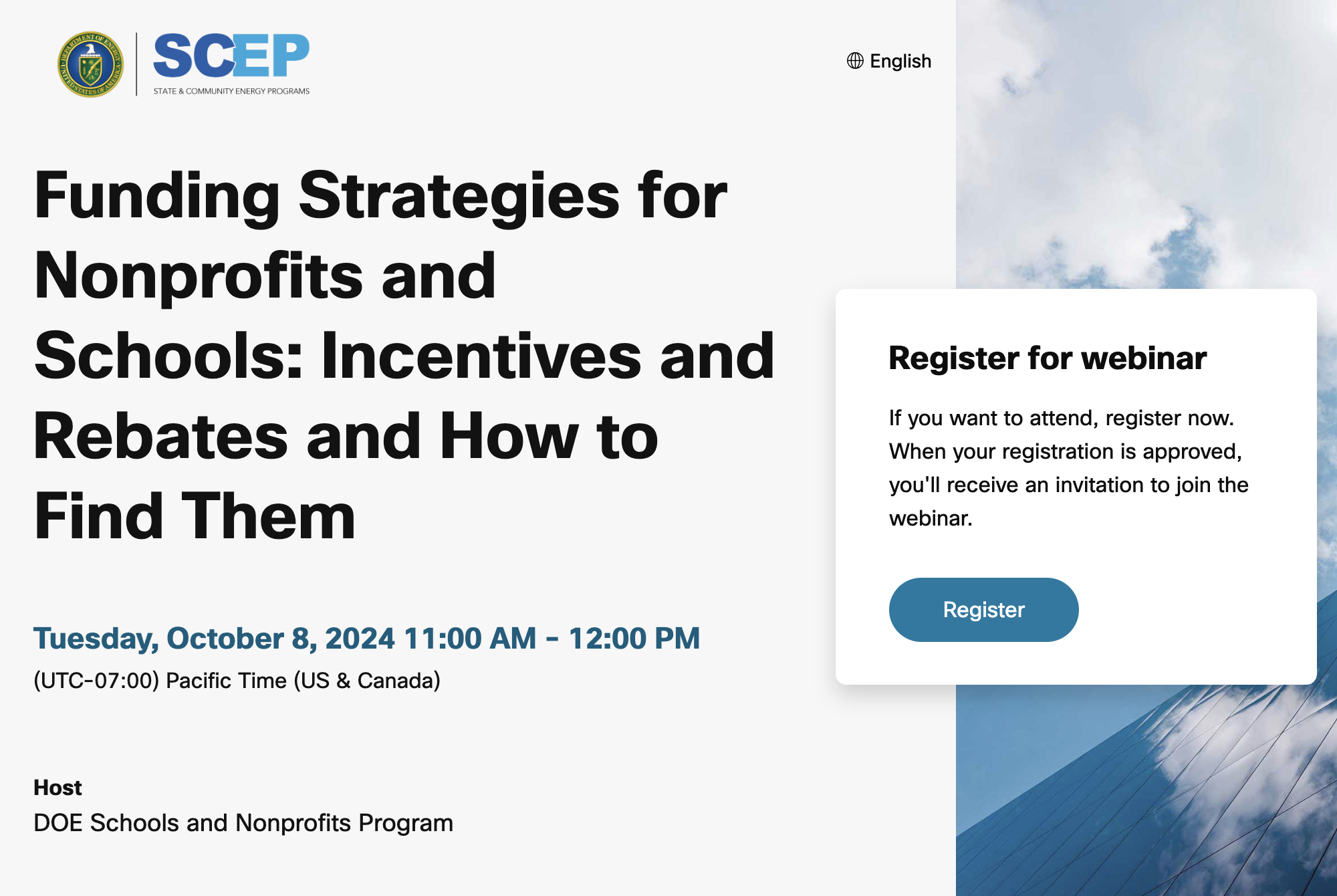 SCEP Webinar Oct 8 Funding Strategies for Nonprofits and Schools: Incentives and Rebates and Home to Find Them